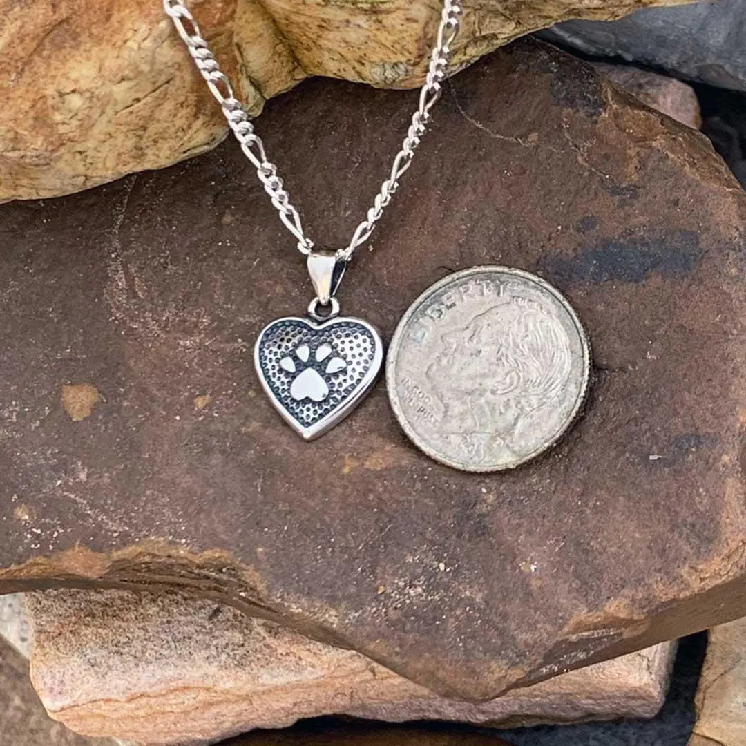Sterling Silver Heart Pendant with Paw in Center