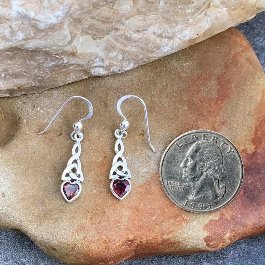 Celtic Garnet Heart Earrings - Image 2