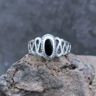 An image of a Sterling Silver and Oval Black Agate Ring
