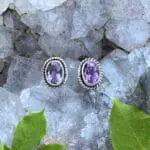 Oval Faceted Amethyst Stud Earrings Set in Sterling Silver
