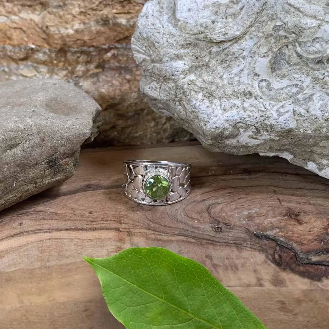 Wide Sterling Peridot Ring