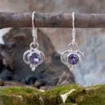 Delicate Faceted Amethyst & Open Sterling Design Pierced Earrings With Slight Dangle