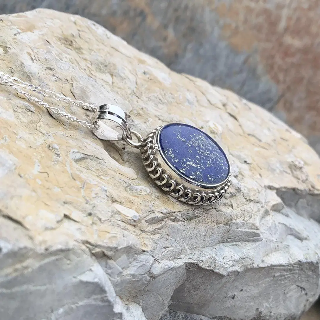 Silver-Laced Lapis Round Pendant - Image 2