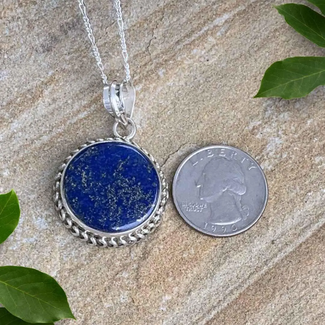 Silver-Laced Lapis Round Pendant - Image 3