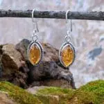 Amber Marquise and Sterling Silver Dangle Earrings