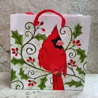 Red Cardinal and Holly Christmas Gift Bag