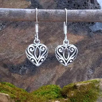 an image of a pair of Filigree Sterling Heart Earrings