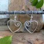 Open Sterling Silver Spiral Heart Dangle Earrings