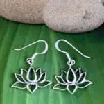 an image of a pair of open Sterling Lotus Dangle Earrings