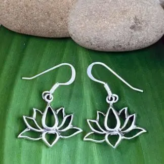 an image of a pair of open Sterling Lotus Dangle Earrings