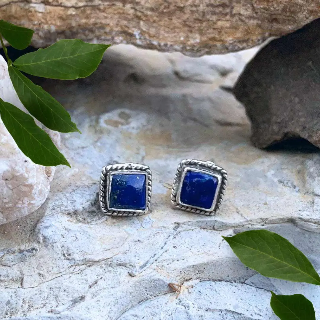 an image of Lapis Lazuli and Sterling Silver Square Studs