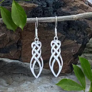an image of a dangling pair of Contemporary Celtic Knot Sterling Earrings