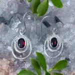 Garnet & Sterling Loop Earrings