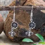 an image of a pair of Sterling Silver Bumblebee on Flower Dangle Earrings