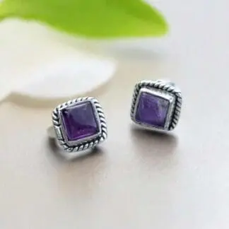 Sterling Amethyst Square Studs