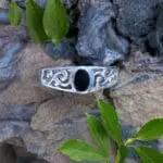 an image of a Dainty Oval Black Agate and Sterling Silver Filigree Ring