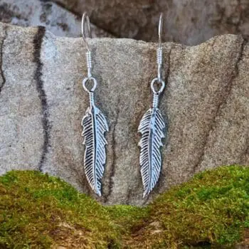 an image of a pair of Sterling Silver Feather Dangle Earrings