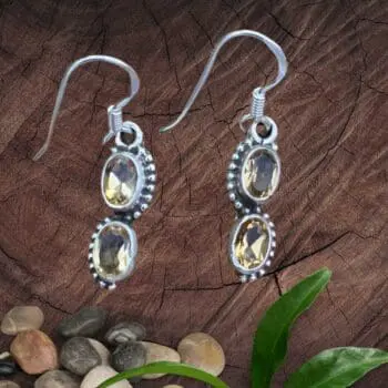 an image of a pair of Double Oval Citrine and Sterling Silver Dangle Earrings