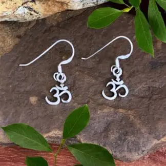 an image of a pair of Petite Sterling Silver Om Dangle Earrings
