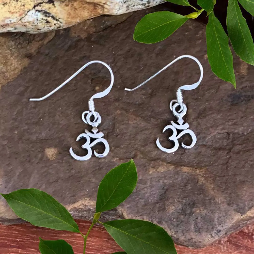 an image of a pair of Petite Sterling Silver Om Dangle Earrings