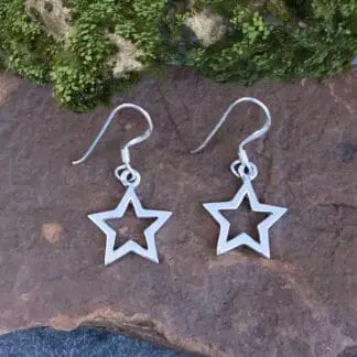 an image of a Sterling Silver Open Star Dangle Earrings
