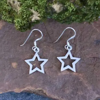an image of a Sterling Silver Open Star Dangle Earrings