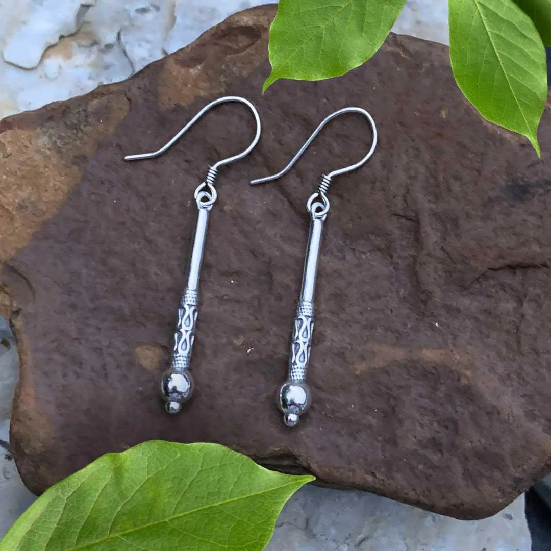 an image of a pair of Sterling Silver Bali Stick Dangle Earrings