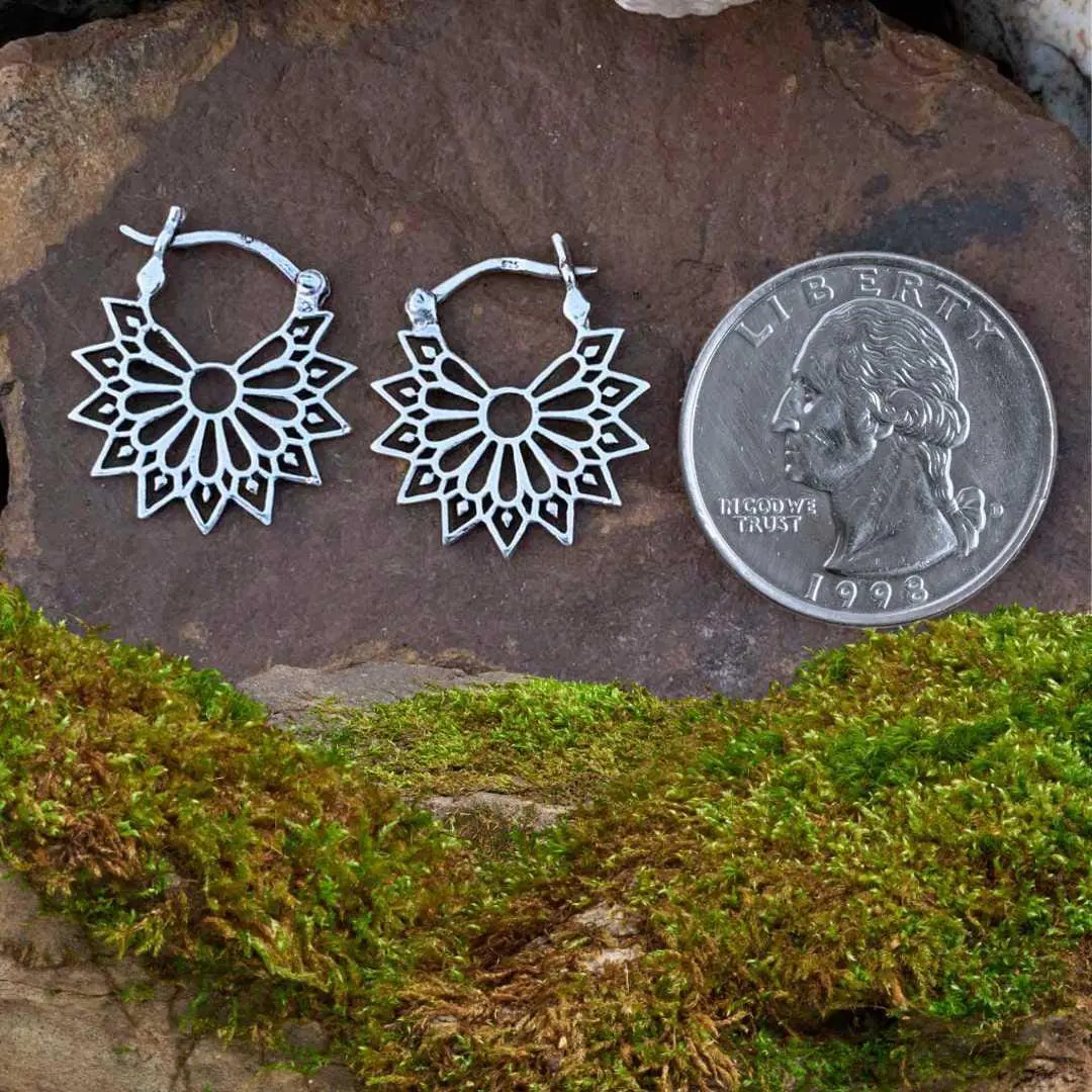 an image of a pair of Geometric Floral Sterling Hoop Earrings