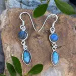 an image of a pair of Labradorite and Sterling Silver Double Drop Earrings with a marquise shaped stone and a round stone