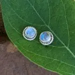 an image of a pair of Rainbow Moonstone and Sterling Silver Round Stud Earrings