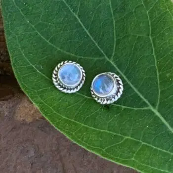 an image of a pair of Rainbow Moonstone and Sterling Silver Round Stud Earrings