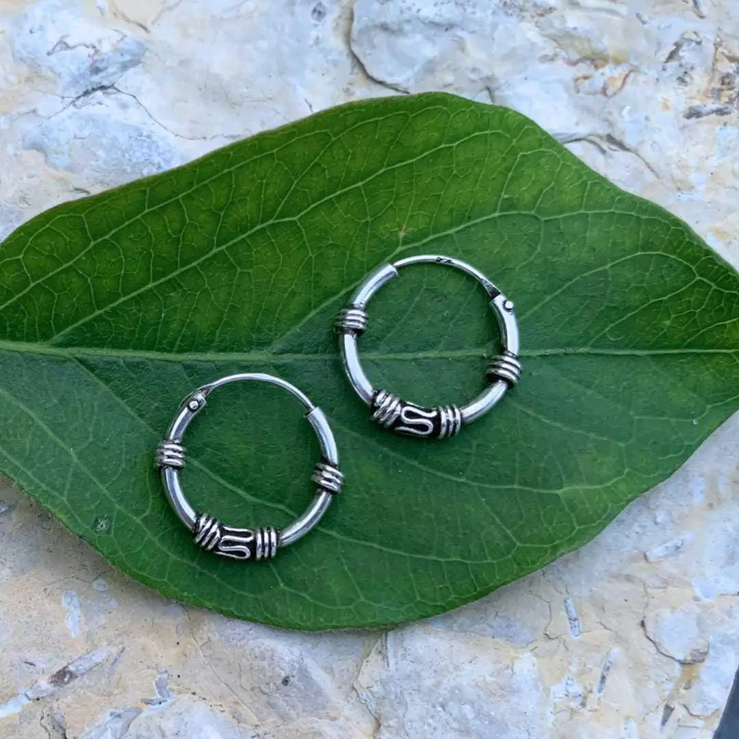 an image of a pair of Small Sterling Silver Bali Hoop Earrings