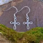 an image of a dainty pair of Sterling Silver Celtic Cross Dangle Earrings