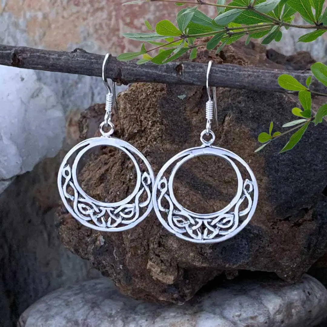 Silver Hoop Celtic Knot Earrings