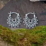 an image of a pair of Geometric Floral Sterling Hoop Earrings