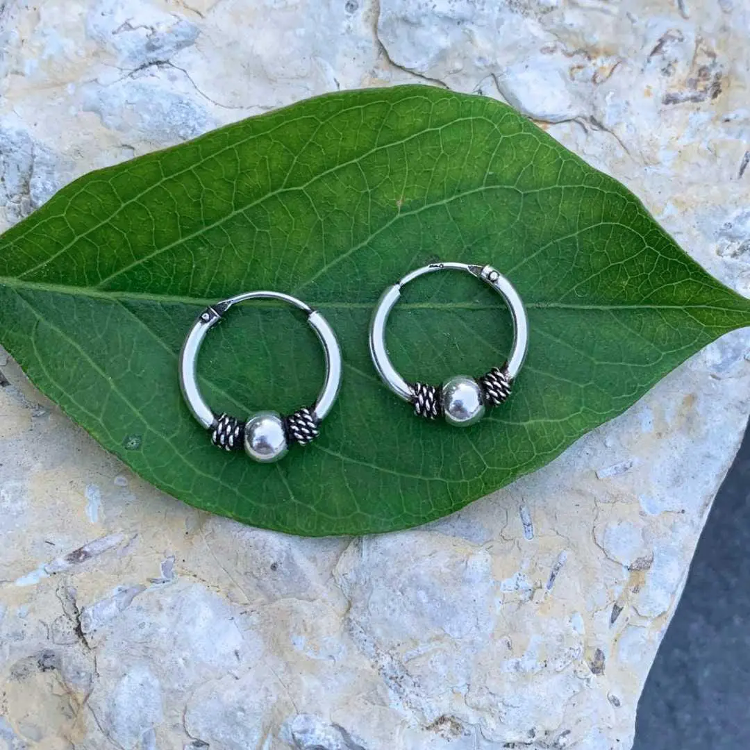 an image of our Small Sterling Silver Ball Bali Hoop Earrings
