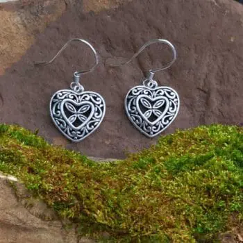 an image of a pair of Romantic Filigree Heart Sterling Silver Dangle with face height of .47 inches Earrings