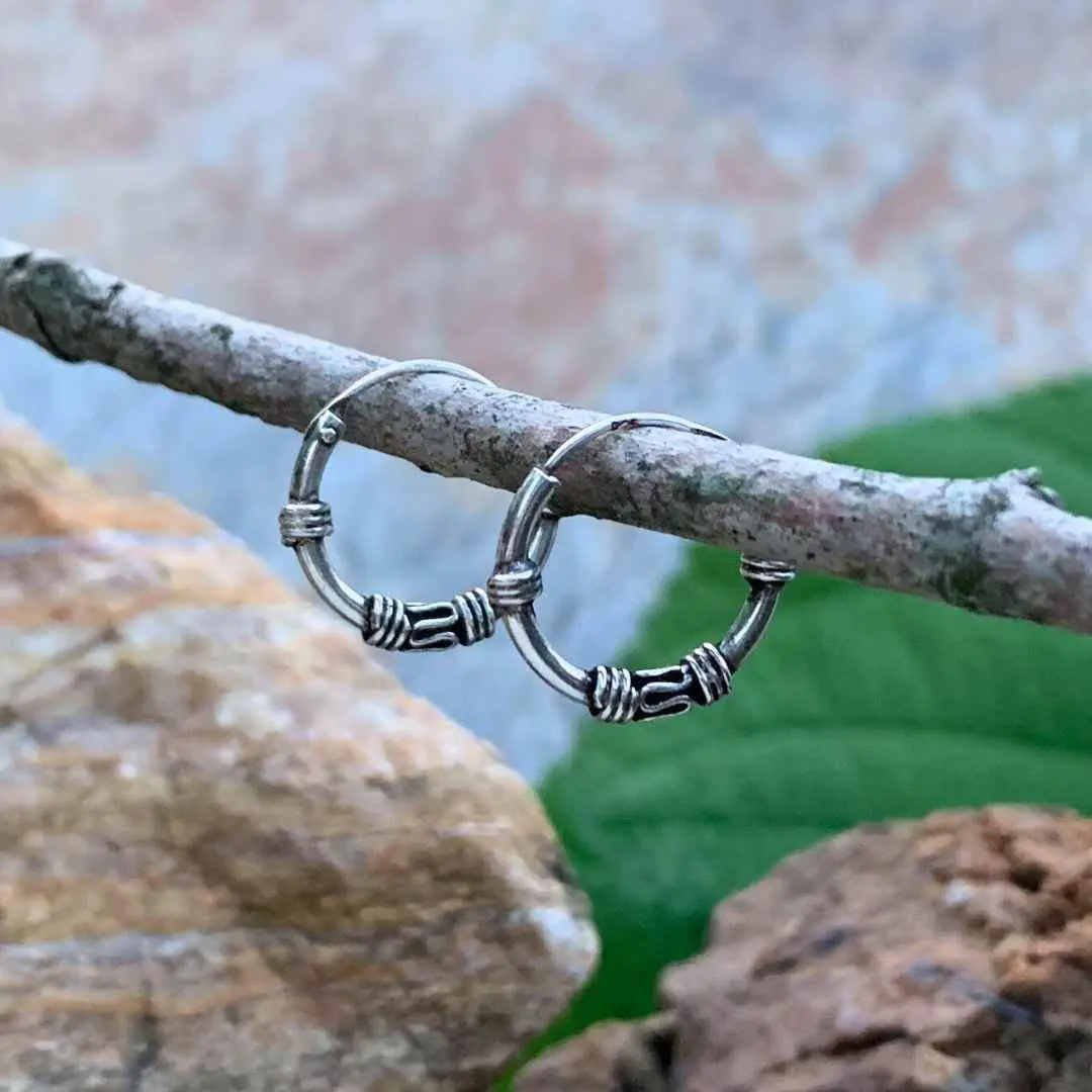an image of a pair of Small Sterling Silver Bali Hoop Earrings