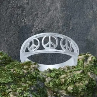 an image of a sterling silver ring with three open peace signs