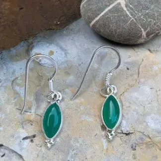 an image of a pair of Petite Marquise Green Onyx and Sterling Silver Earrings