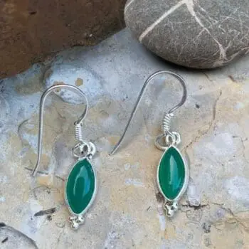 an image of a pair of Petite Marquise Green Onyx and Sterling Silver Earrings