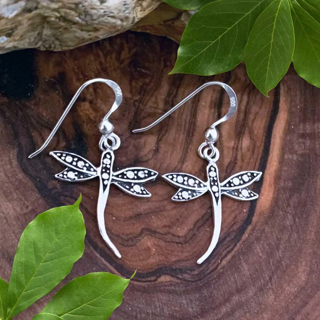 Sterling Silver Curvy Dragonfly Earrings