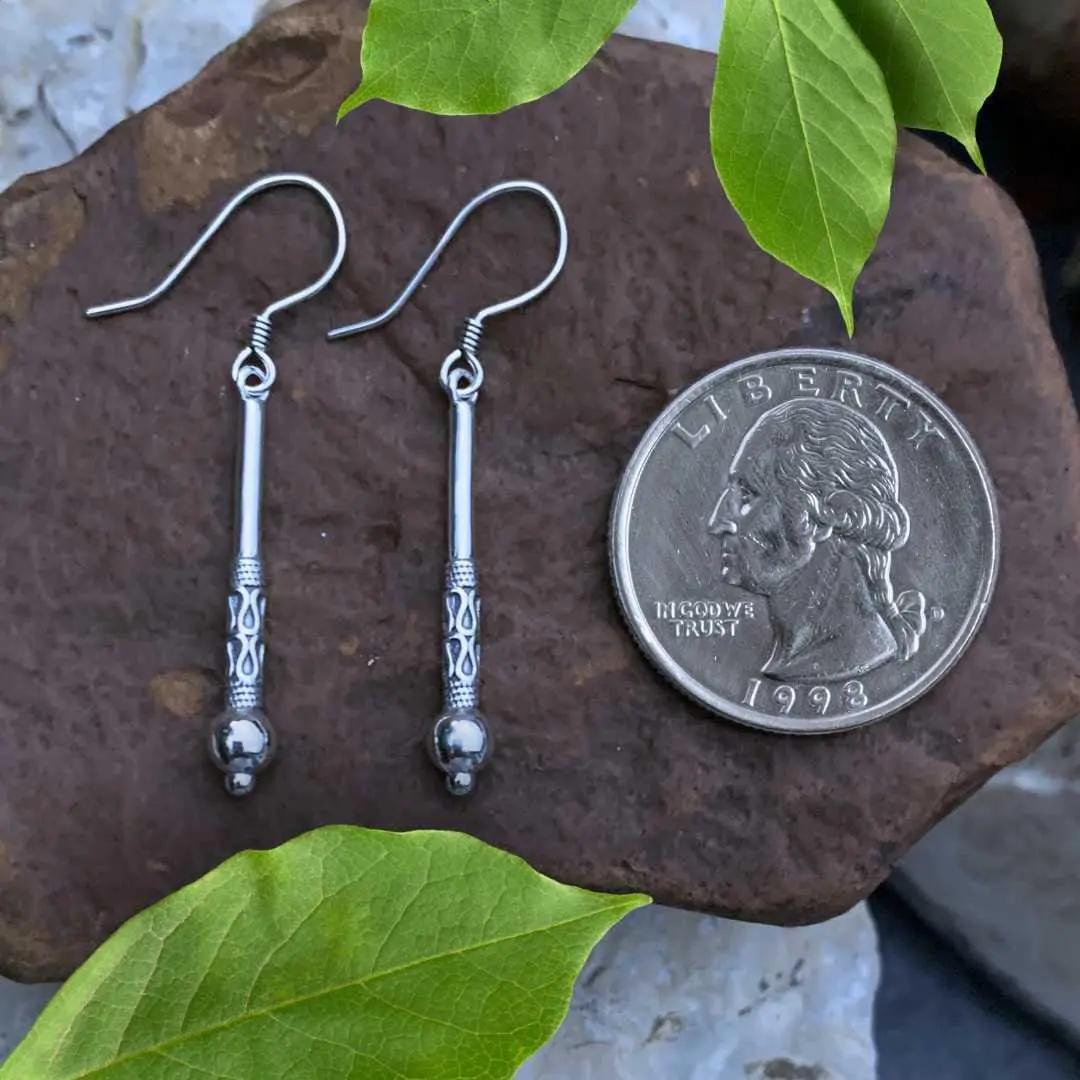 an image of a pair of Sterling Silver Bali Stick Dangle Earrings