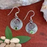 an image of a pair of Sterling Silver and Peridot Round Spiral Earrings