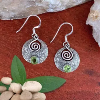 an image of a pair of Sterling Silver and Peridot Round Spiral Earrings