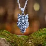 an image of a Charming Celtic Owl Sterling Silver Pendant with some Celtic knotwork