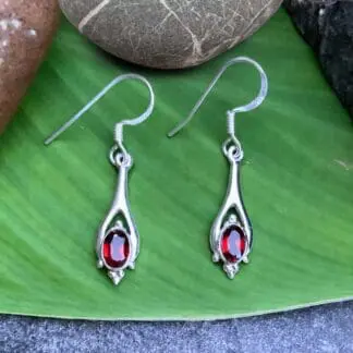 an image of a pair of Polished Sterling Silver and Oval Garnet Earrings