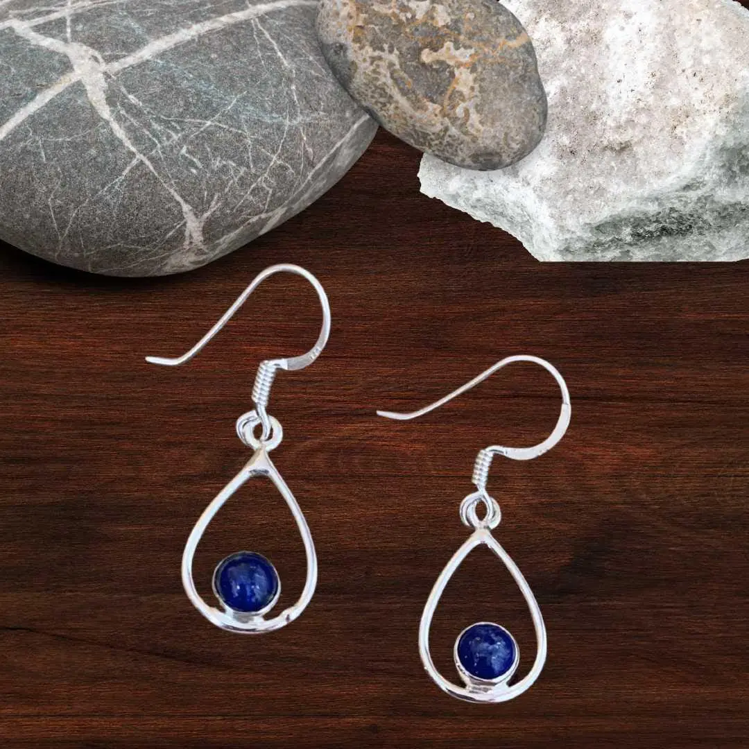 an image of a pair of Open Oval Sterling Silver and Round Lapis Lazuli Earrings