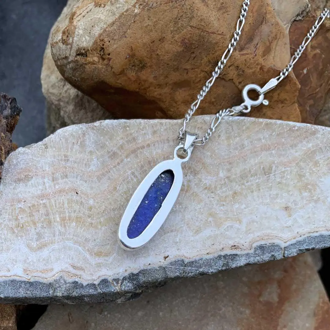 an image of the back of an Oblong Lapis Lazuli and Sterling Silver Pendant