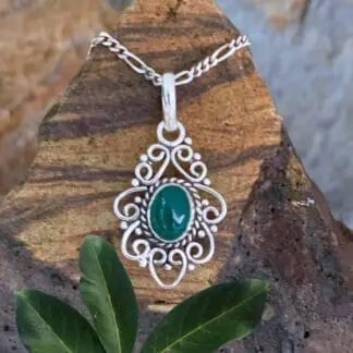 an image of a Filigree Sterling Silver Green Onyx Pendant